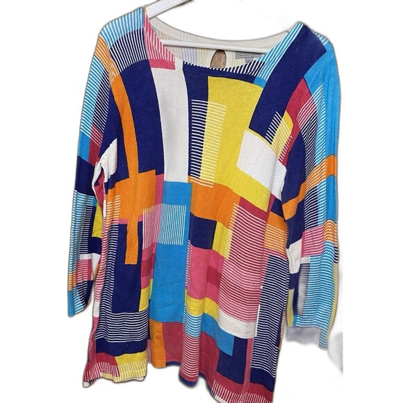 JOSEPH A Tunic Sweater Geometric Colorblock Lightweight Artsy Colorful Womens L - Picture 2 of 10